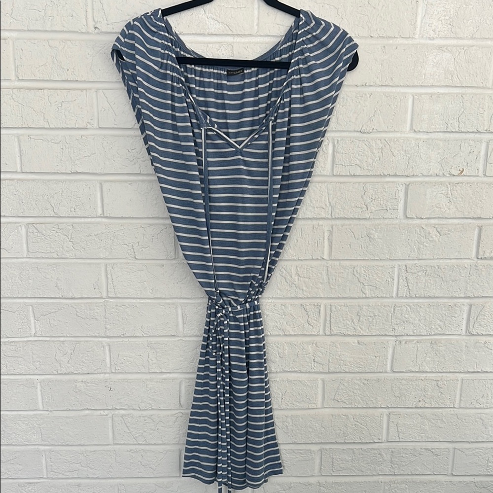 Lascana for Venus  Blue and White Casual Midi Dress with Scoop Neck